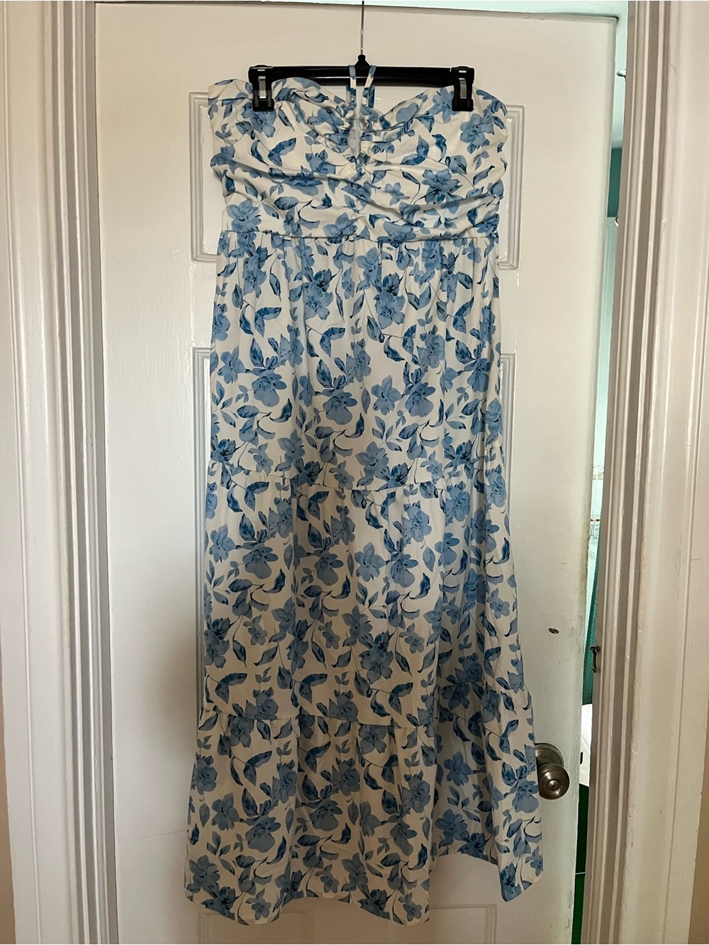 Strapless Blue Floral Maxi Dress